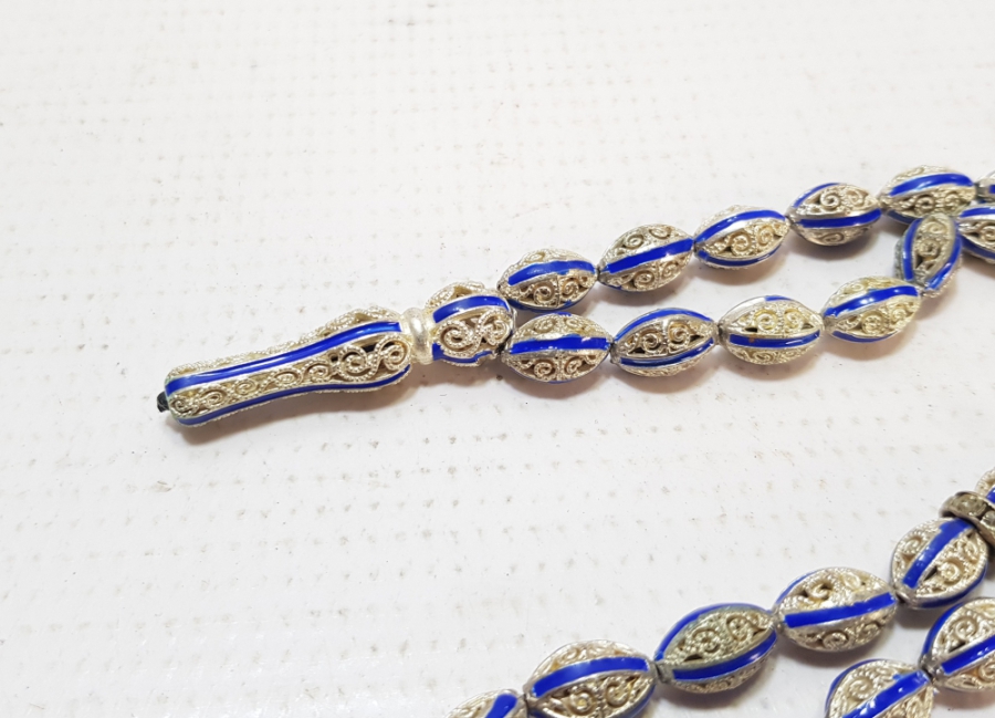 MİNE İŞÇİLİKLİ GÜMÜŞ KAPLAMA ANTİKA TESPİH