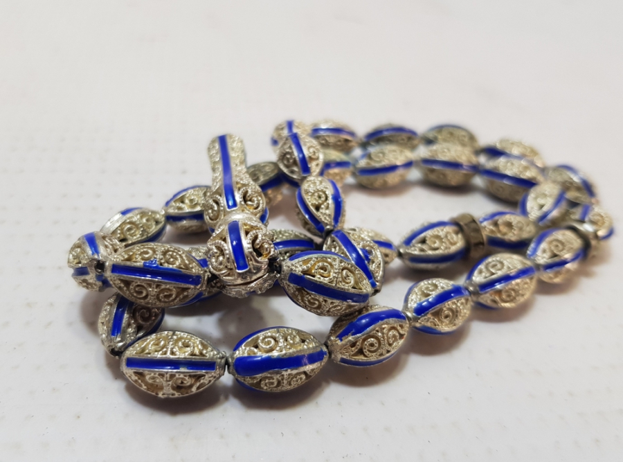 MİNE İŞÇİLİKLİ GÜMÜŞ KAPLAMA ANTİKA TESPİH