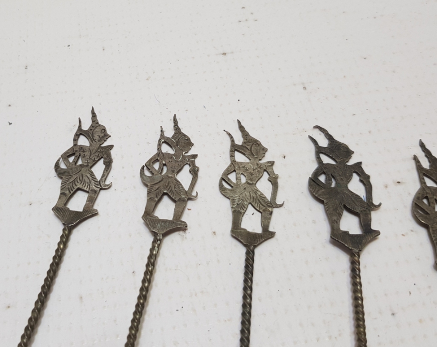 KALEM VE TESTERE İŞÇİLİKLİ UZAK DOĞU YAPIMI ANTİKA ALTILI ÇAY KAŞIĞI SETİ