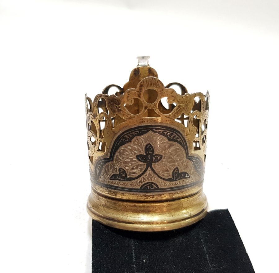 GÜMÜŞ ÜZERİ SAVAT İŞÇİLİKLİ VE ALTIN VERMEYLİ OSMANLI DÖNEMİ NADİR BARDAK ZARFI