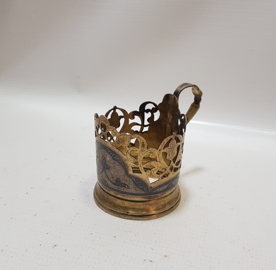 GÜMÜŞ ÜZERİ SAVAT İŞÇİLİKLİ VE ALTIN VERMEYLİ OSMANLI DÖNEMİ NADİR BARDAK ZARFI