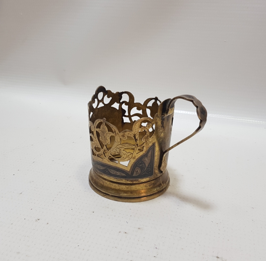 GÜMÜŞ ÜZERİ SAVAT İŞÇİLİKLİ VE ALTIN VERMEYLİ OSMANLI DÖNEMİ NADİR BARDAK ZARFI