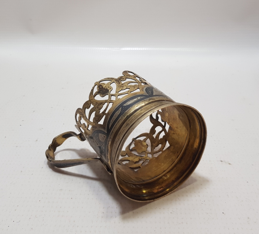 GÜMÜŞ ÜZERİ SAVAT İŞÇİLİKLİ VE ALTIN VERMEYLİ OSMANLI DÖNEMİ NADİR BARDAK ZARFI