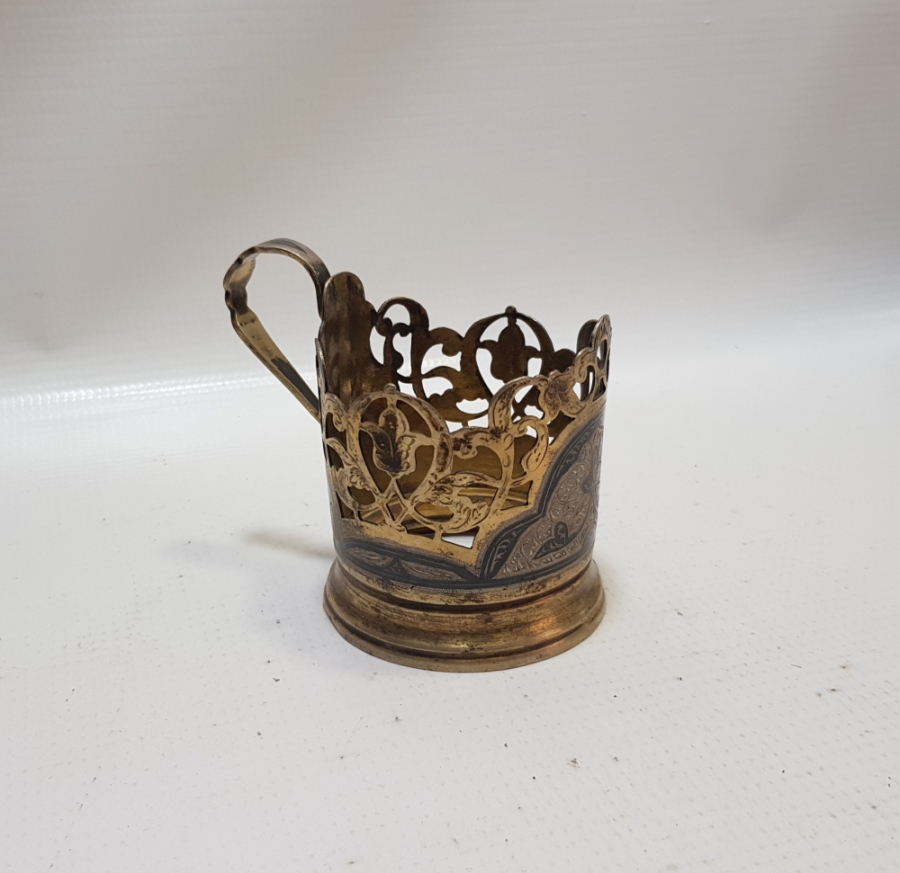 GÜMÜŞ ÜZERİ SAVAT İŞÇİLİKLİ VE ALTIN VERMEYLİ OSMANLI DÖNEMİ NADİR BARDAK ZARFI