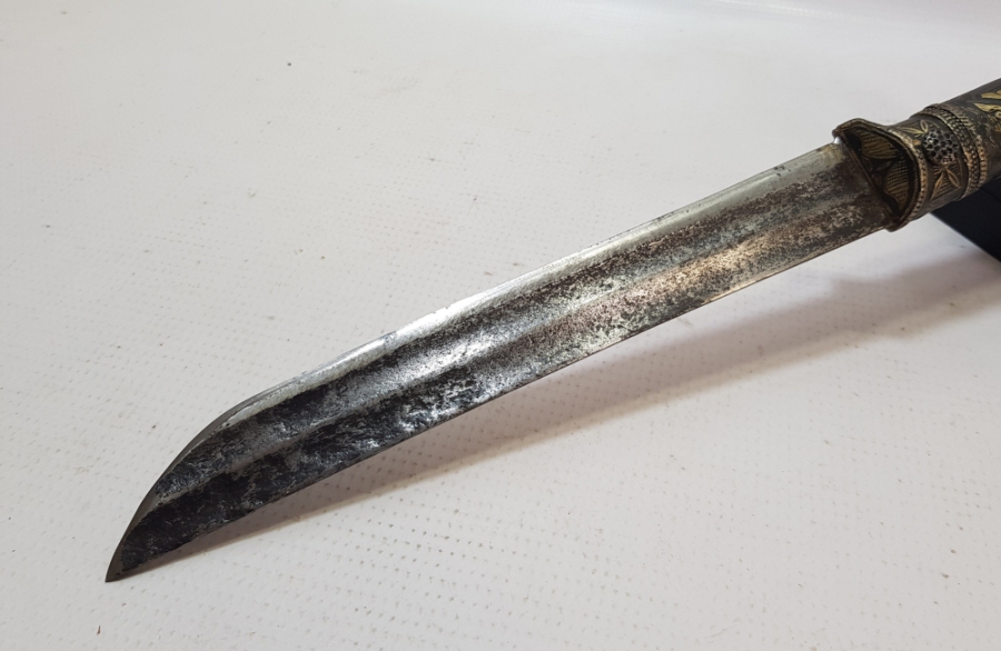 GÜMÜŞ VE ALTINLI OSMANLI DÖNEMİ ŞAŞKA FORMLU ÇERKES KAMASI