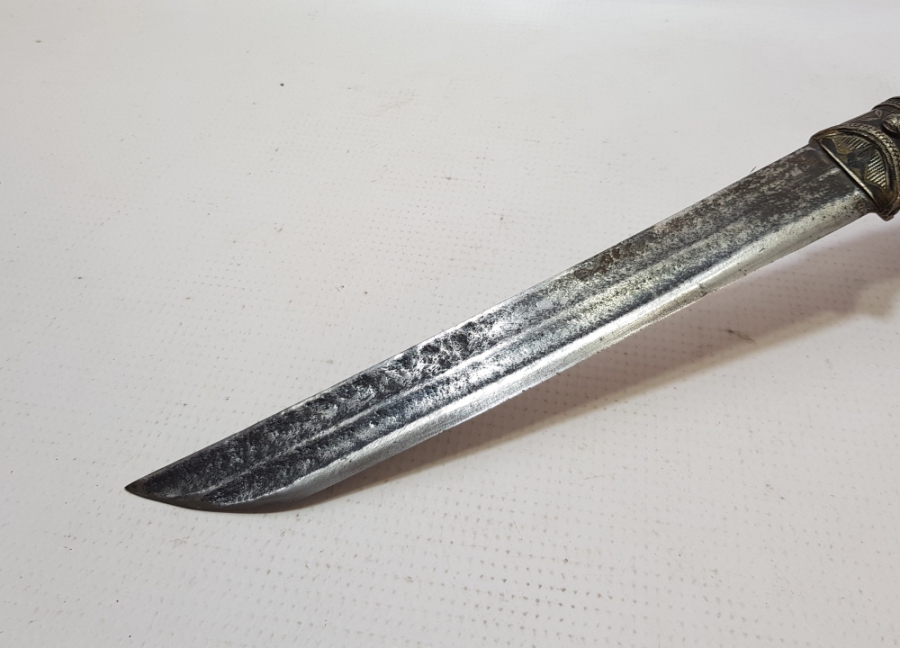 GÜMÜŞ VE ALTINLI OSMANLI DÖNEMİ ŞAŞKA FORMLU ÇERKES KAMASI