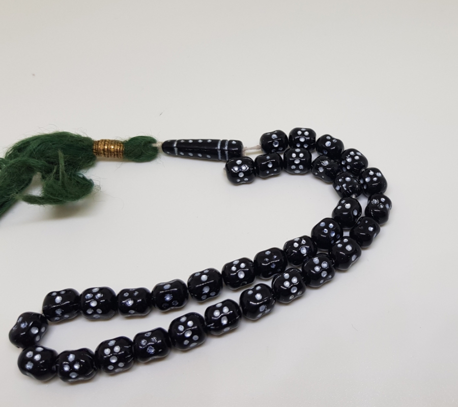 ORİJİNAL PÜSKÜLÜYLE OSMANLI DÖNEMİ GÜMÜŞ VARAKLI 33LÜ BEYKOZ TESPİH