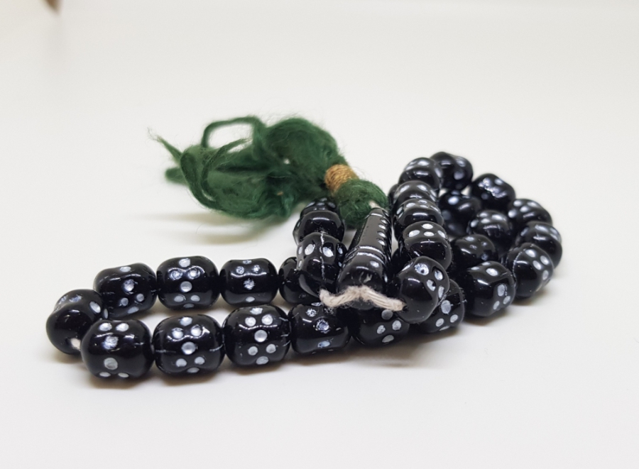 ORİJİNAL PÜSKÜLÜYLE OSMANLI DÖNEMİ GÜMÜŞ VARAKLI 33LÜ BEYKOZ TESPİH