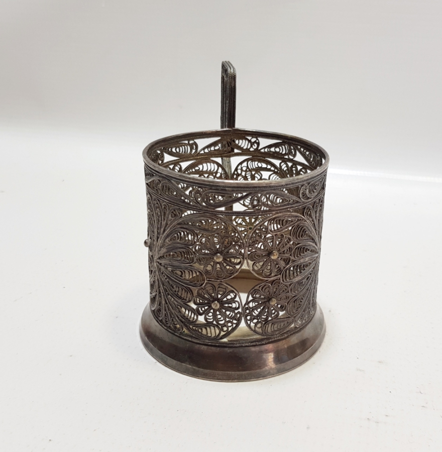 TELKARİ İŞÇİLİKLİ GÜMÜŞ KAPLAMA ANTİKA BARDAK ISTAKASI