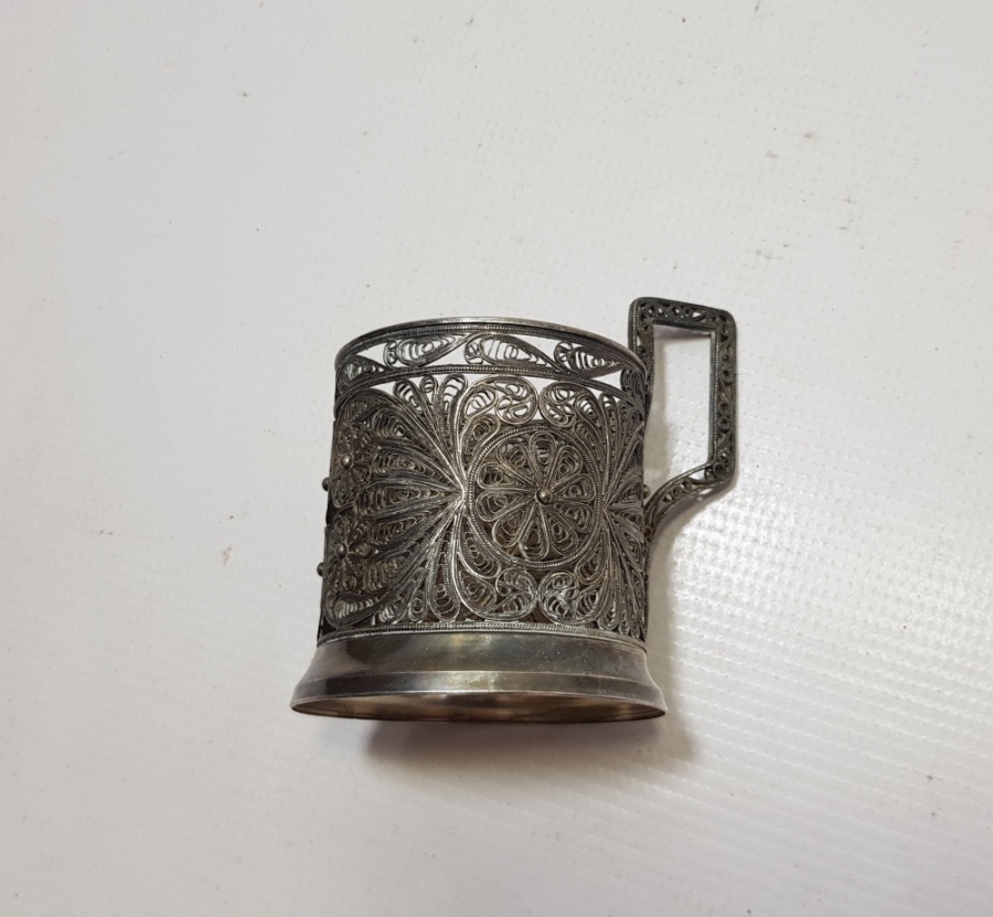 TELKARİ İŞÇİLİKLİ GÜMÜŞ KAPLAMA ANTİKA BARDAK ISTAKASI