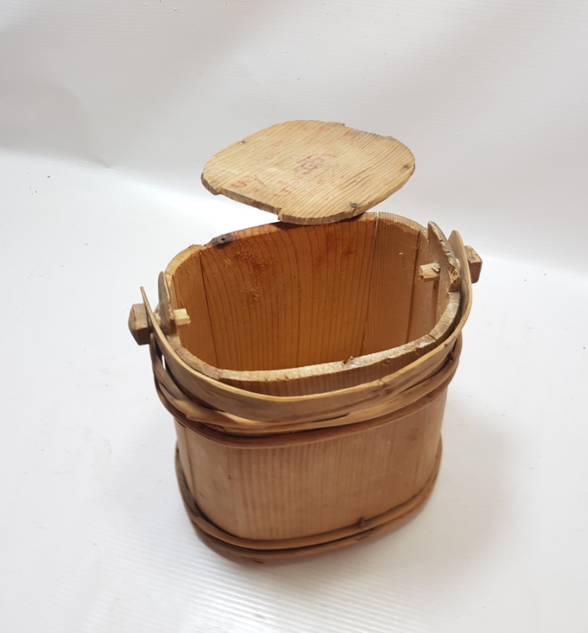 ÜZERİ OSMANLICA YAZILI EL YAPIMI OSMANLI DÖNEMİ AHŞAP KAPAKLI TEREYAĞ BAKRACI