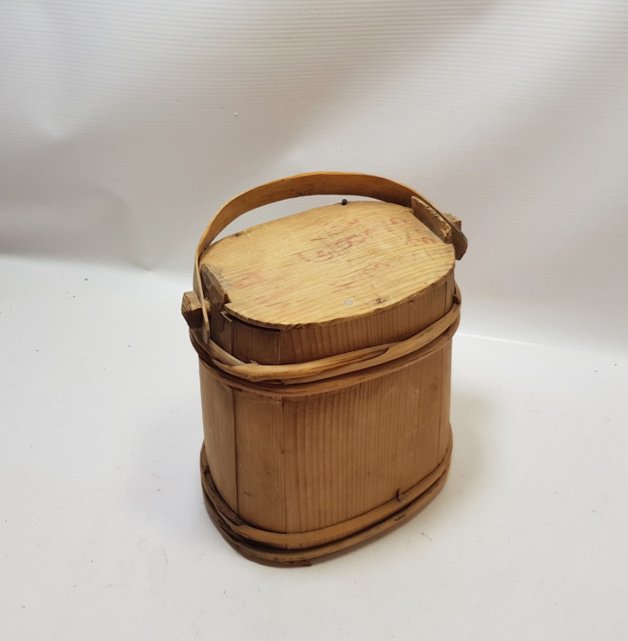 ÜZERİ OSMANLICA YAZILI EL YAPIMI OSMANLI DÖNEMİ AHŞAP KAPAKLI TEREYAĞ BAKRACI