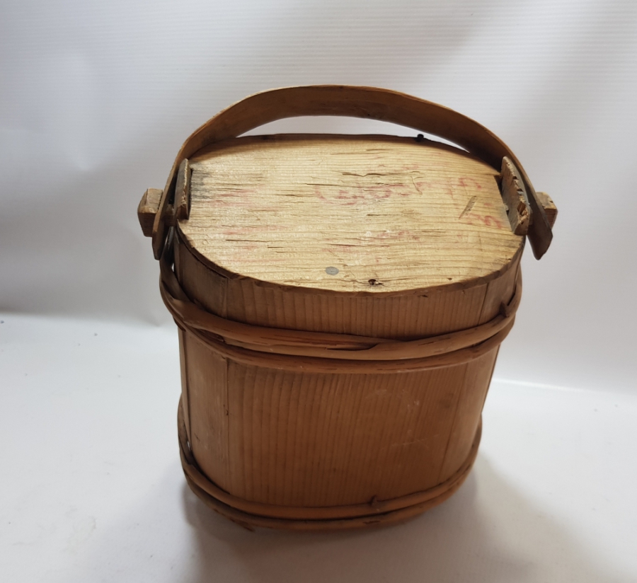 ÜZERİ OSMANLICA YAZILI EL YAPIMI OSMANLI DÖNEMİ AHŞAP KAPAKLI TEREYAĞ BAKRACI