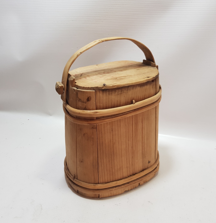 ÜZERİ OSMANLICA YAZILI EL YAPIMI OSMANLI DÖNEMİ AHŞAP KAPAKLI TEREYAĞ BAKRACI