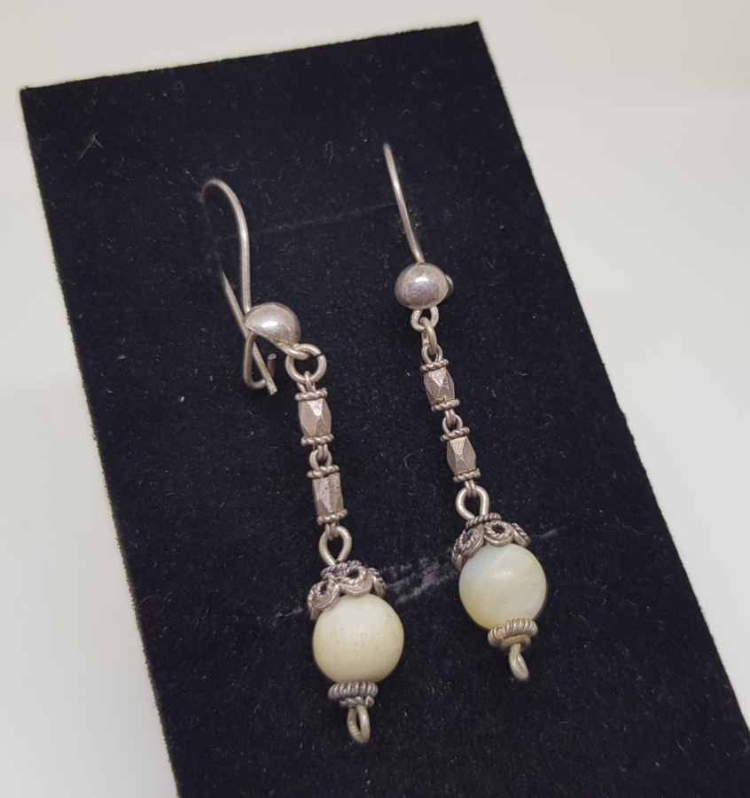 OSMANLI DÖNEMİ SEDEF TAŞLI VE AŞIK ZİNCİRLİ GÜMÜŞ KÜPE