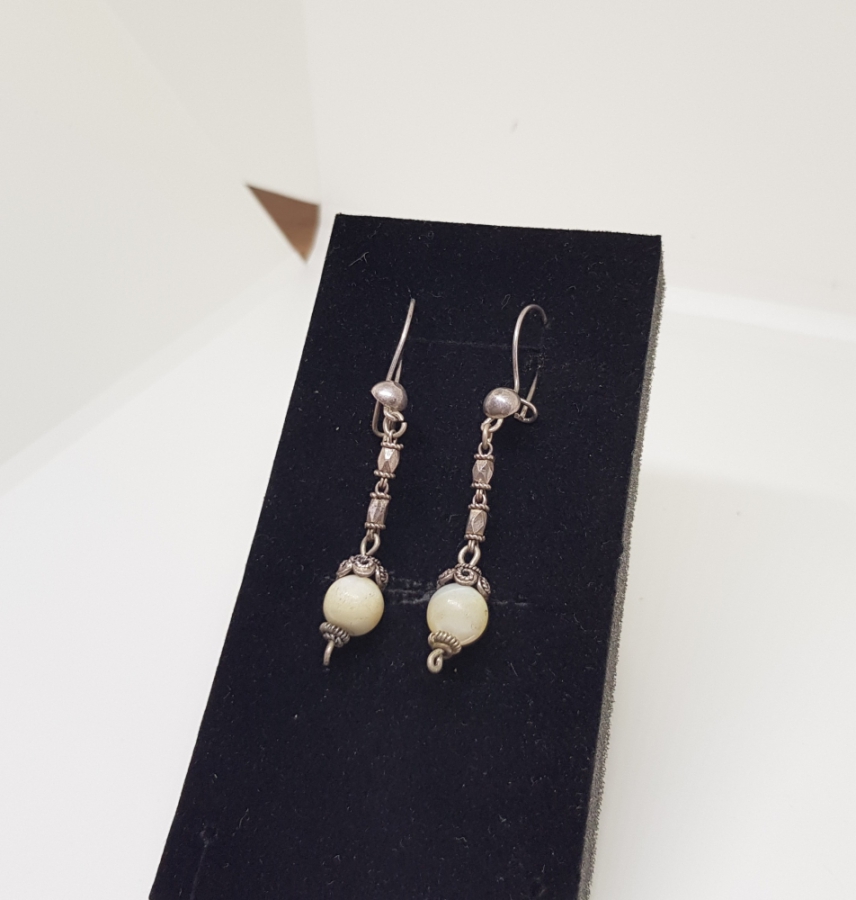 OSMANLI DÖNEMİ SEDEF TAŞLI VE AŞIK ZİNCİRLİ GÜMÜŞ KÜPE