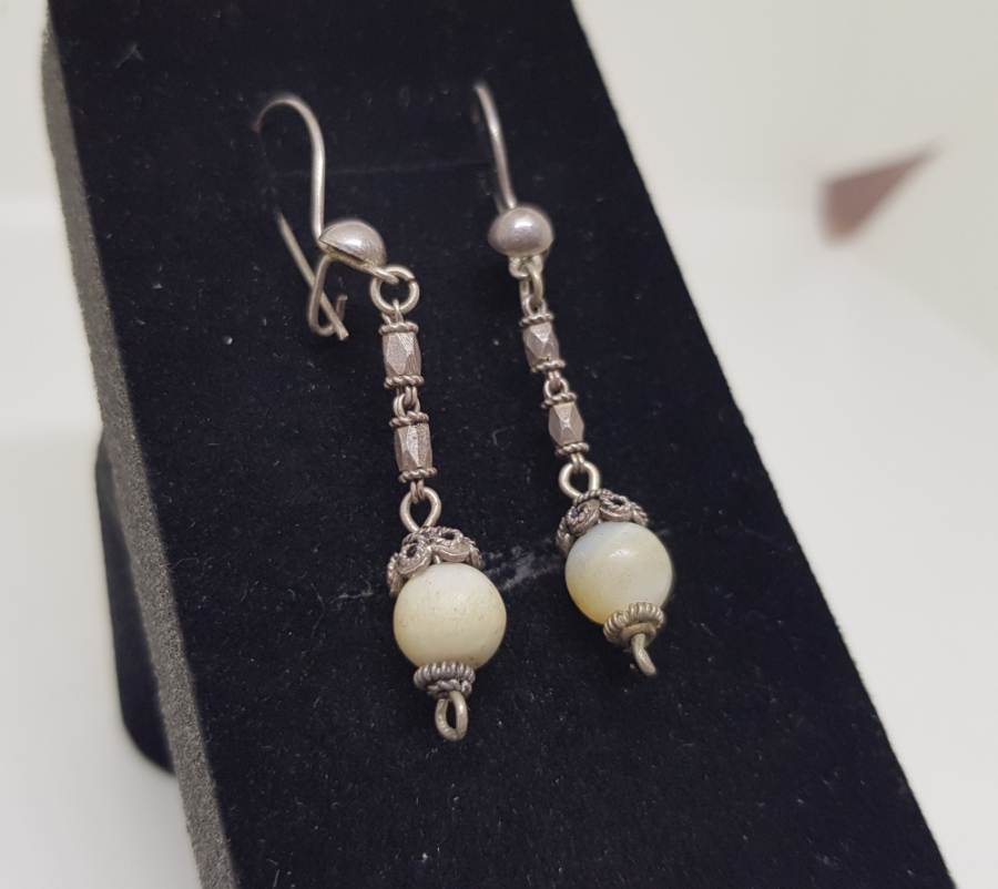 OSMANLI DÖNEMİ SEDEF TAŞLI VE AŞIK ZİNCİRLİ GÜMÜŞ KÜPE