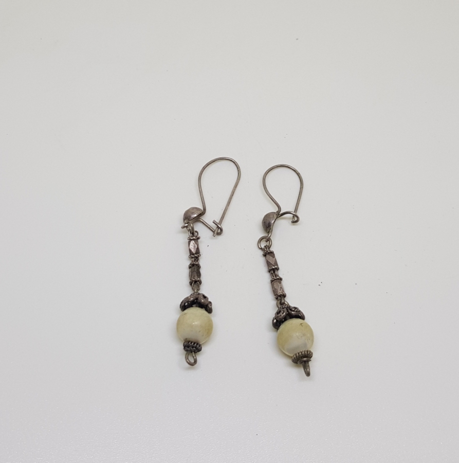 OSMANLI DÖNEMİ SEDEF TAŞLI VE AŞIK ZİNCİRLİ GÜMÜŞ KÜPE