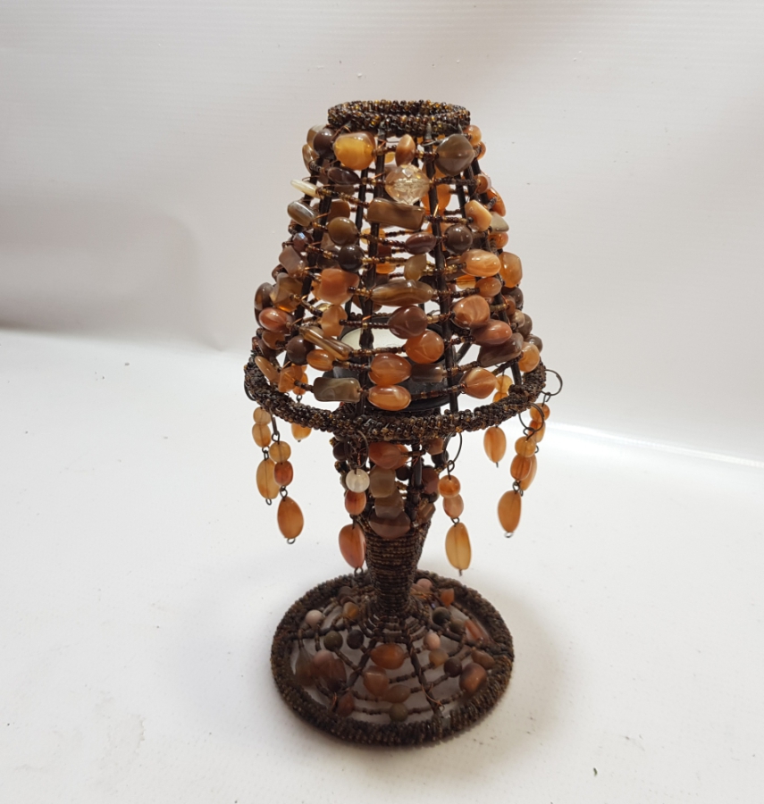 TAMAMI DOĞAL AKİK TAŞLARINDAN YAPILMIŞ ÖZEL DİZAYN ANTİKA GECE LAMBASI - ABAJUR