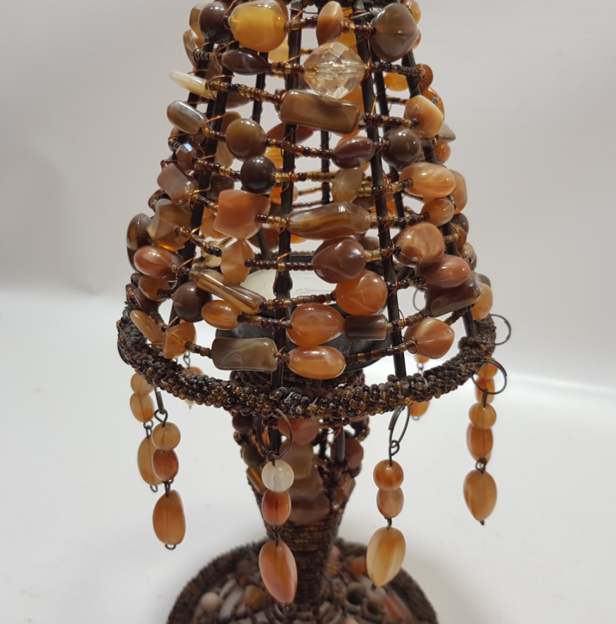 TAMAMI DOĞAL AKİK TAŞLARINDAN YAPILMIŞ ÖZEL DİZAYN ANTİKA GECE LAMBASI - ABAJUR