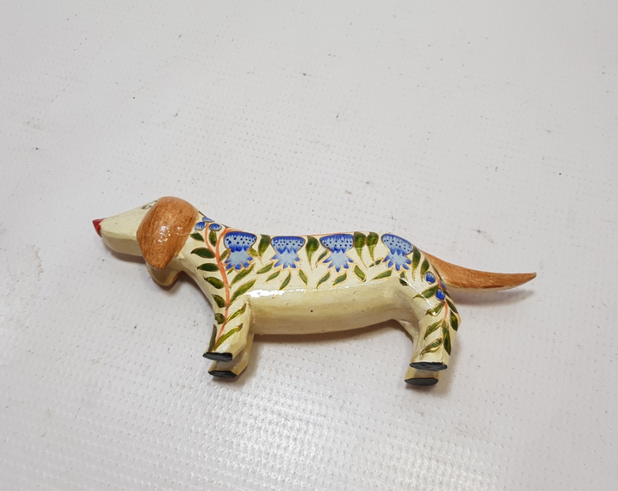 EL BOYAMA ANTİKA AHŞAP KÖPEK FİGÜRÜ