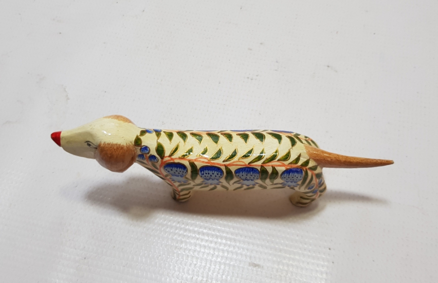 EL BOYAMA ANTİKA AHŞAP KÖPEK FİGÜRÜ