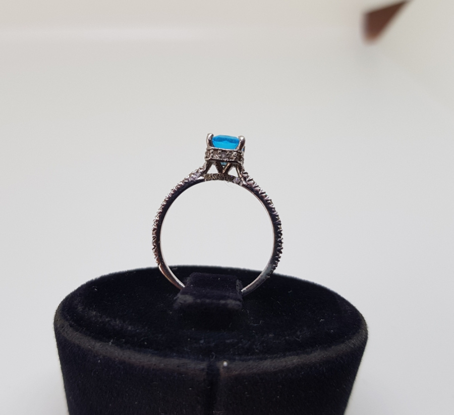 PIRLANTA VE AQUAMARİN TAŞLI FRANSIZ BAGET MODELİ YÜZÜK