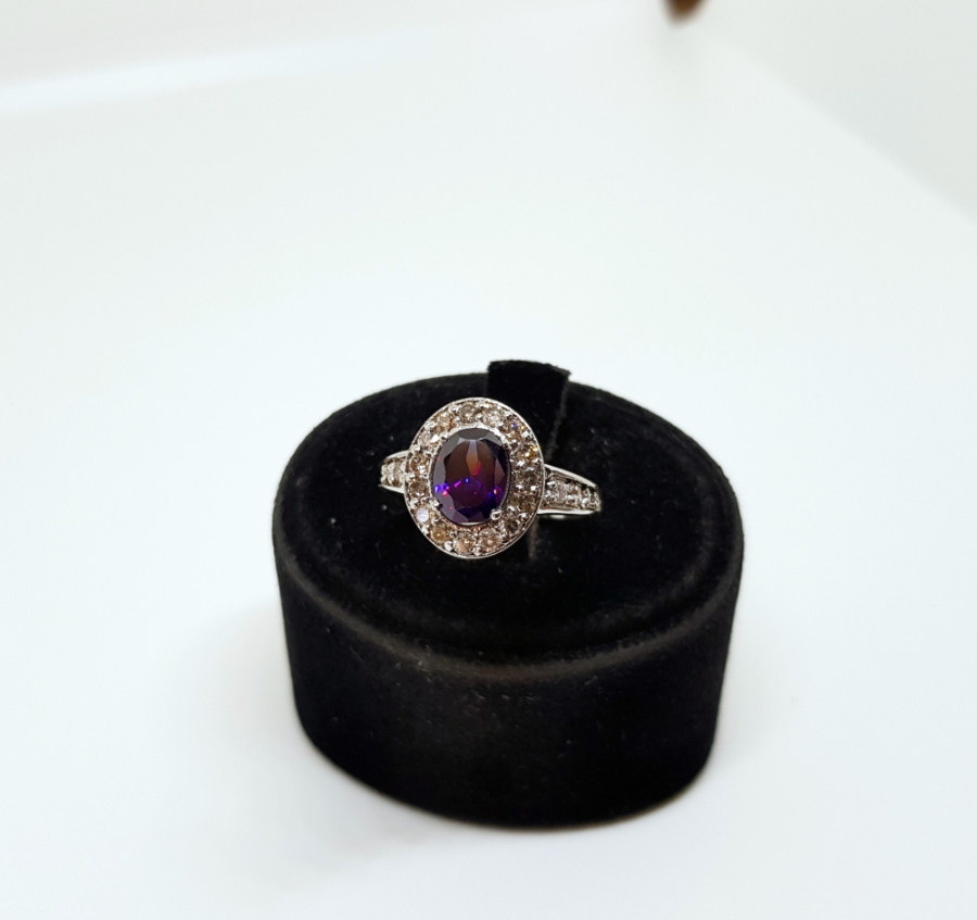 PIRLANTA VE AMETİST TAŞLI FRANSIZ MODEL YÜZÜK