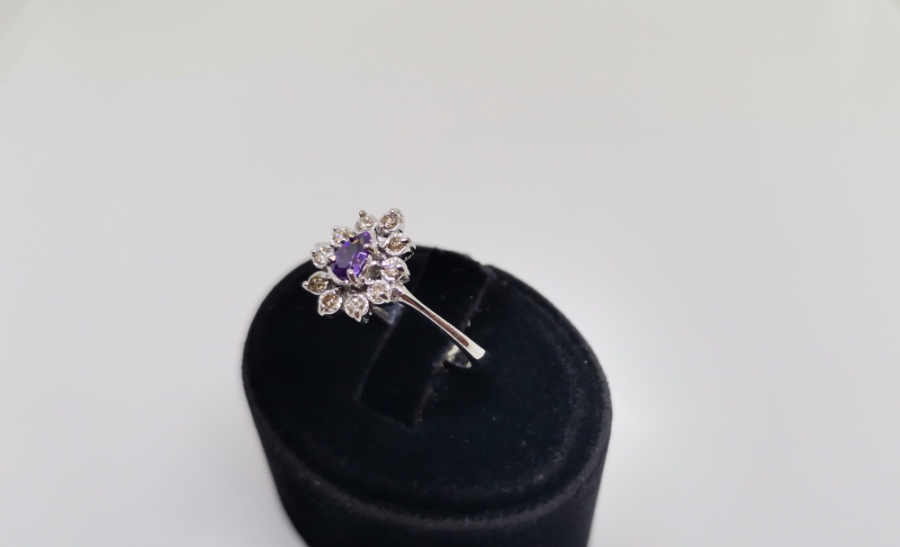 AMETİST VE PIRLANTA TAŞLI MİNİ DAMLA MODELİ YÜZÜK