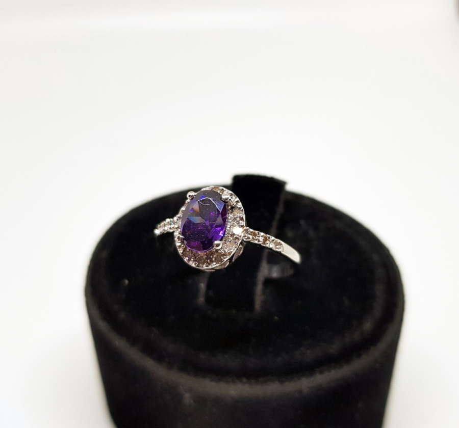 PIRLANTA VE AMETİST TAŞLI MİNİ FRANSIZ MODEL YÜZÜK