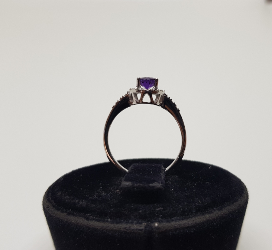 PIRLANTA VE AMETİST TAŞLI MİNİ FRANSIZ MODEL YÜZÜK