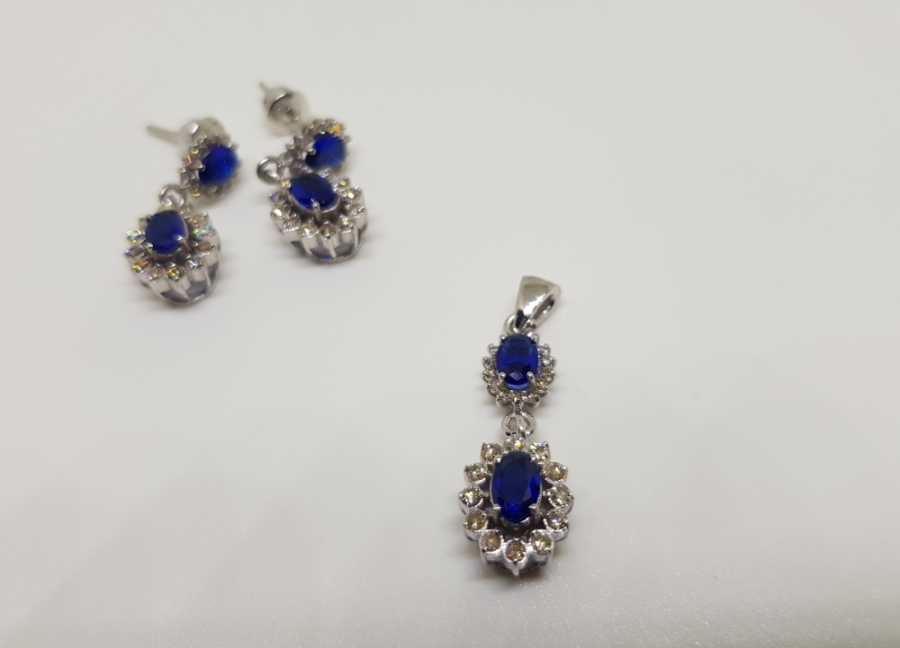 SAFİR VE PIRLANTA TAŞLI KOLYE KÜPE TAKIMI