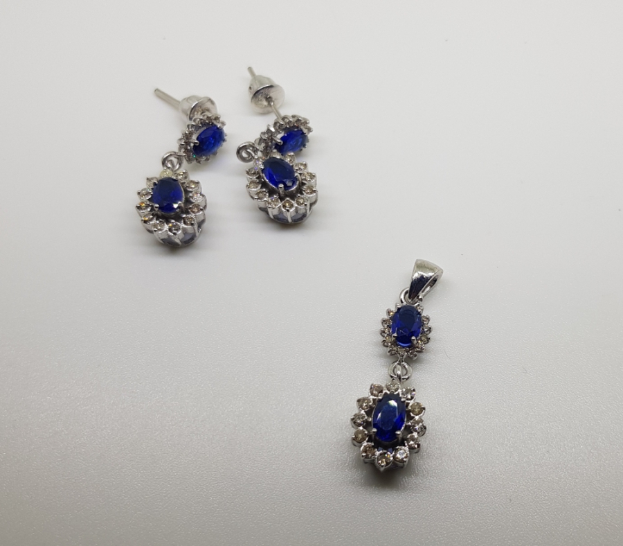 SAFİR VE PIRLANTA TAŞLI KOLYE KÜPE TAKIMI