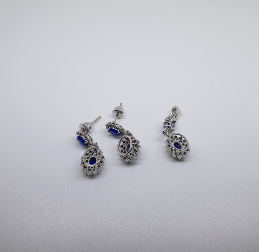 SAFİR VE PIRLANTA TAŞLI KOLYE KÜPE TAKIMI