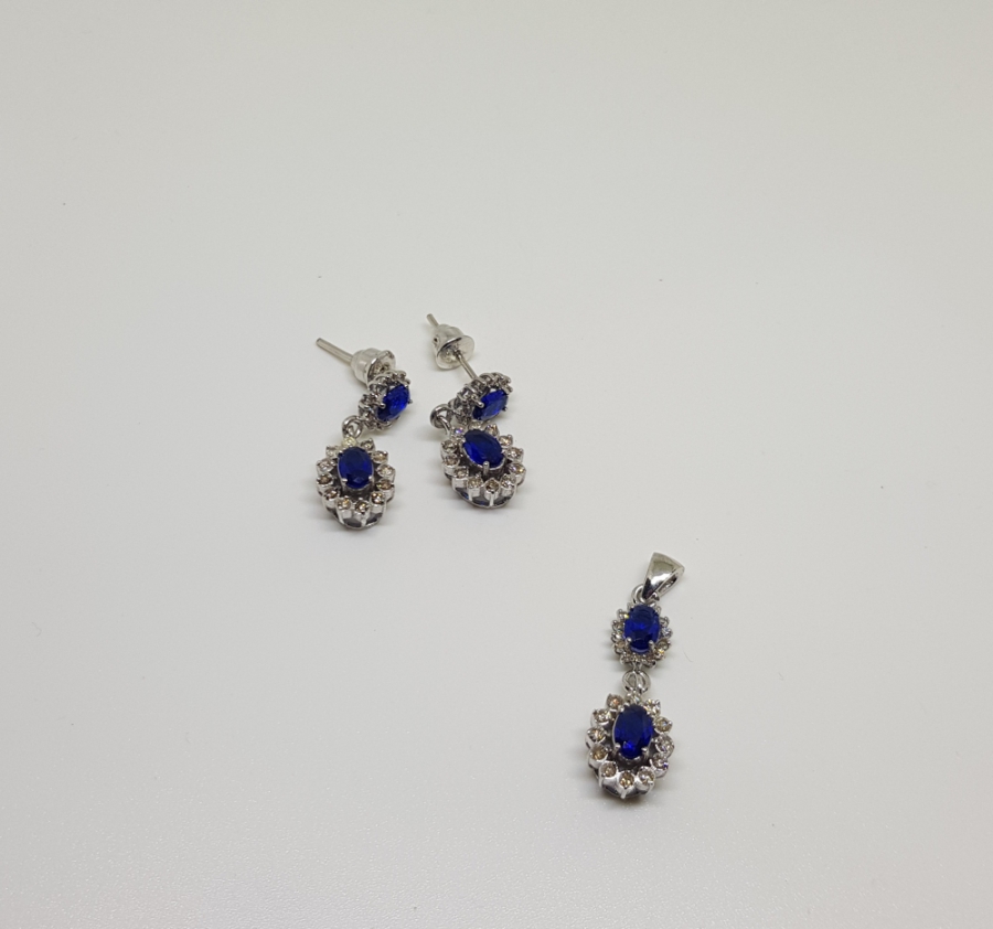 SAFİR VE PIRLANTA TAŞLI KOLYE KÜPE TAKIMI