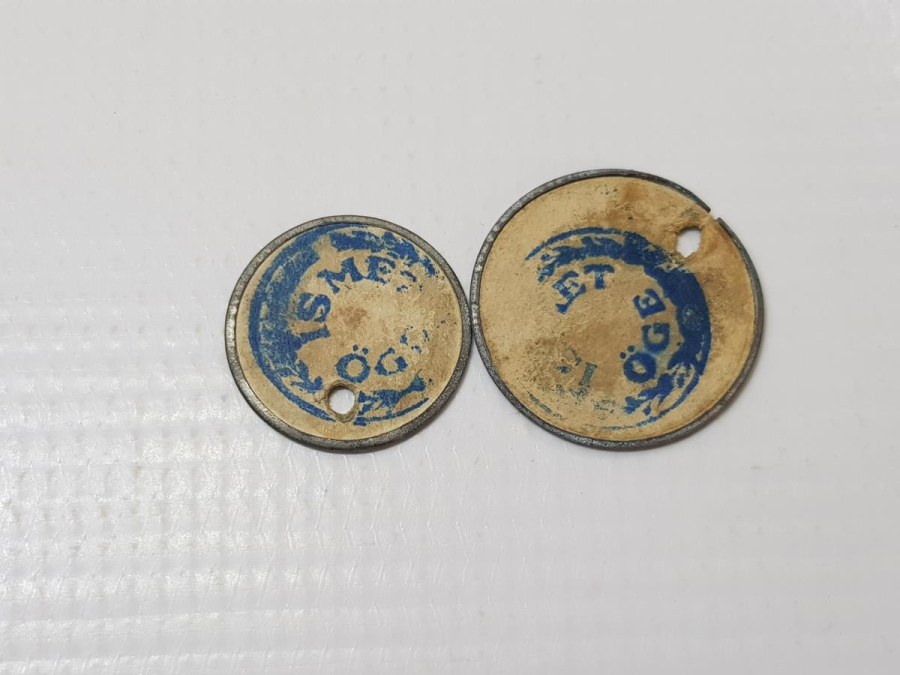 İSMET ÖGE YAZILI BİR ÇİFT ZEYTİN TOPLAMA JETONU