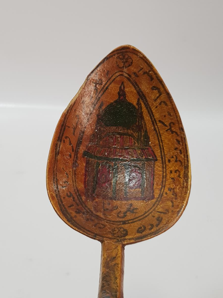 MESCİD-İ NEBİ RESİMLİ VE OSMANLICA YAZILI AHŞAP KAŞIK