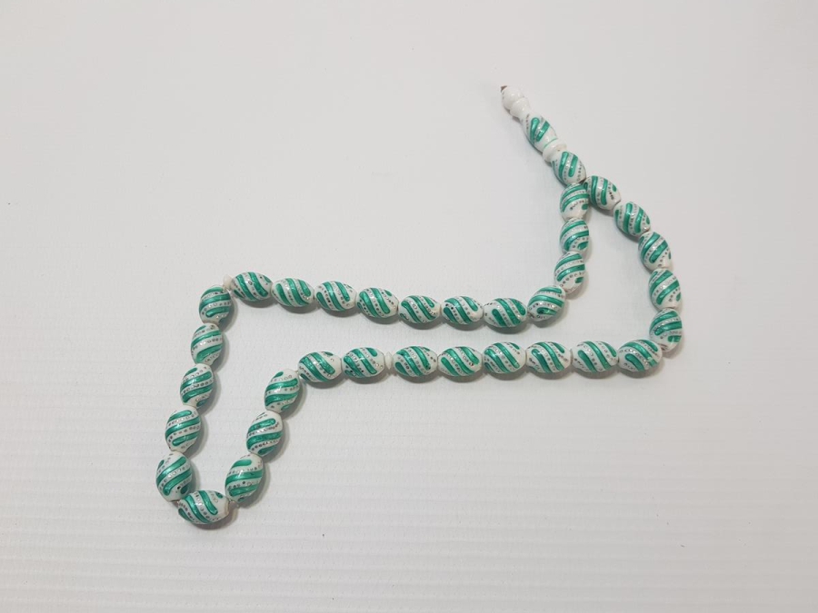 ANTİKA GÜMÜŞ ÇAKMA MİNELİ KEMİK TESPİH