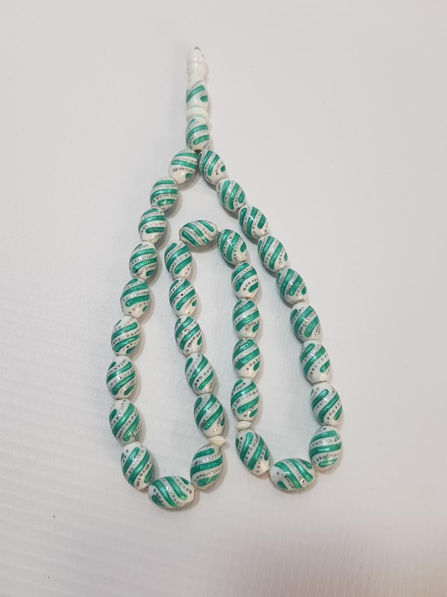 ANTİKA GÜMÜŞ ÇAKMA MİNELİ KEMİK TESPİH