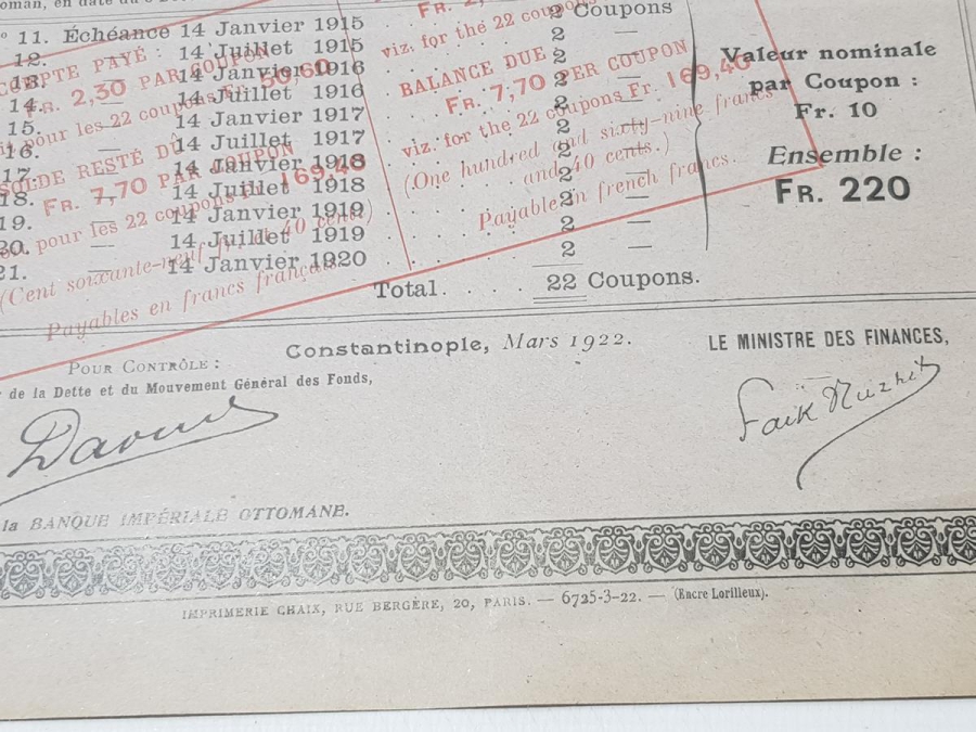 ÇOK NADİR OSMANLI DEVLETİ DUYUNU UMUMİYE BORÇLANMA HİSSE SENEDİ