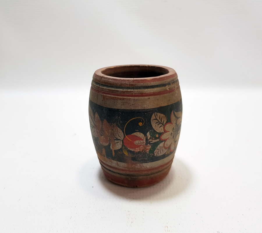 ÜZERİ EL BOYAMA İŞÇİLİKLİ AHŞAP HOKKA