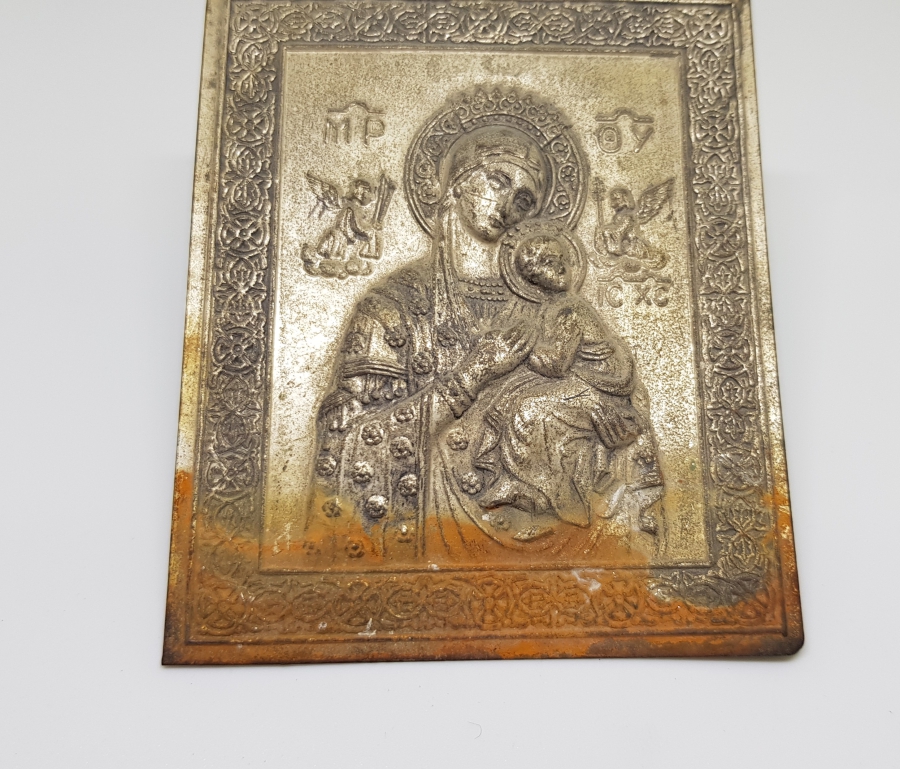 KABARTMA İŞÇİLİKLİ RUM İŞİ ANTİKA METAL İKONA