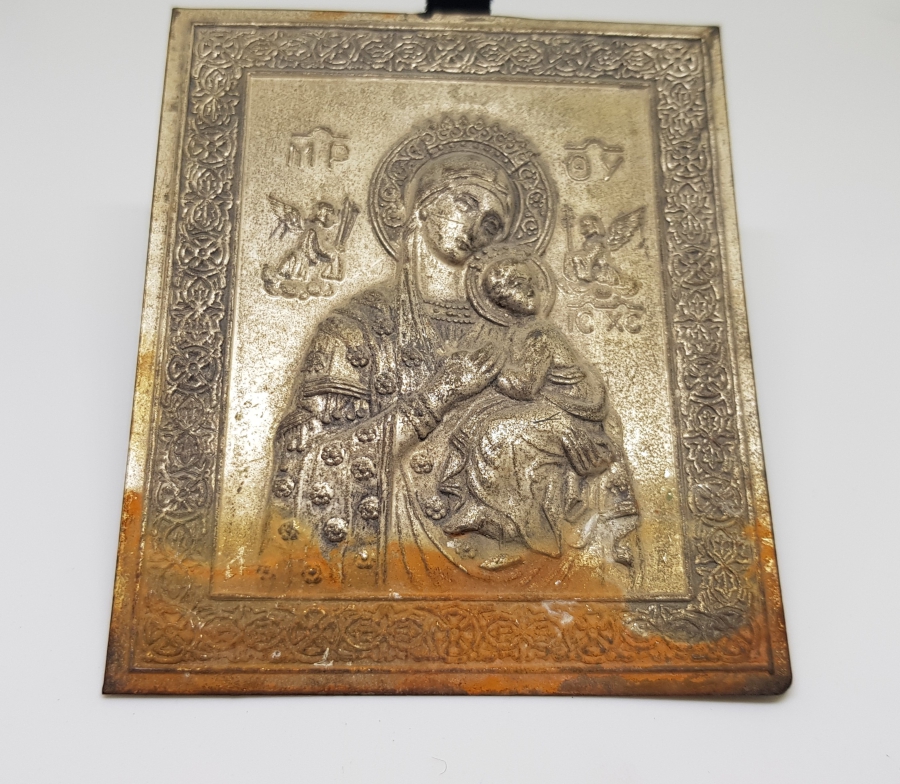 KABARTMA İŞÇİLİKLİ RUM İŞİ ANTİKA METAL İKONA