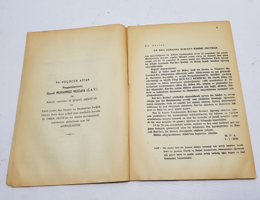 1978 YILI KUR'AN ALFABESİ KİTABI