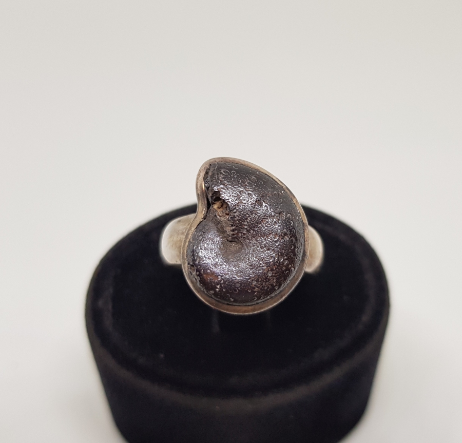 ÜZERİ FOSİLLİ ÖZEL YAPIM GÜMÜŞ AVRUPA YÜZÜK