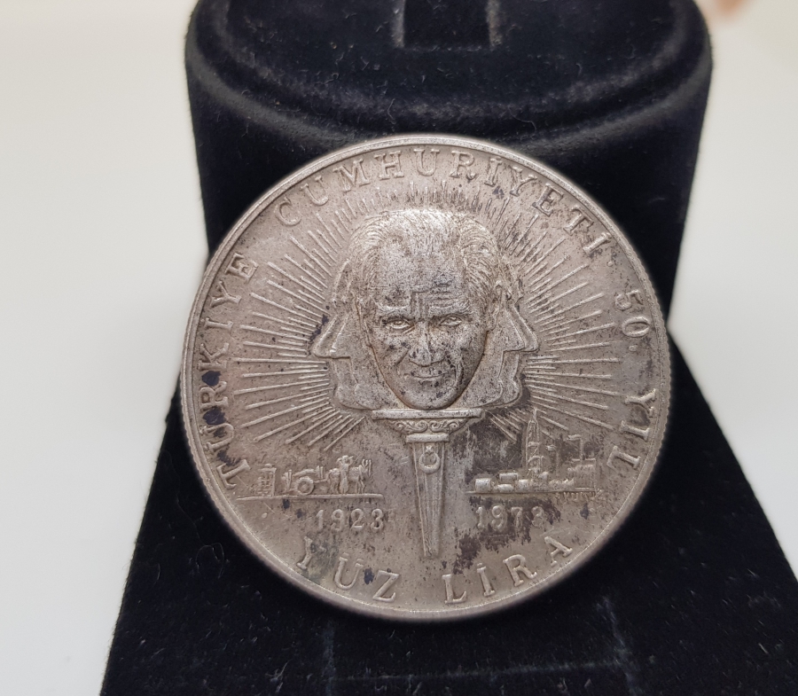 1973 CUMHURİYETİN 50. YILI GÜMÜŞ 100 LİRA HATIRA PARA