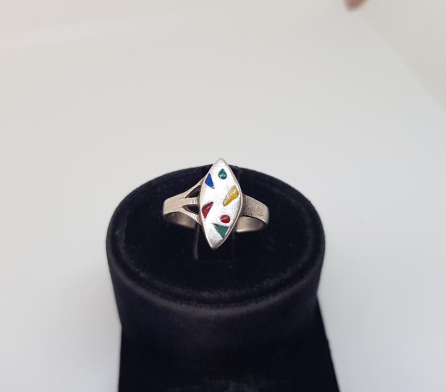 ÜZERİ MİNE İŞÇİLİKLİ ÖZEL YAPIM GÜMÜŞ YÜZÜK