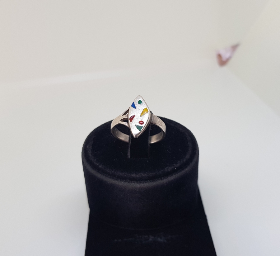 ÜZERİ MİNE İŞÇİLİKLİ ÖZEL YAPIM GÜMÜŞ YÜZÜK