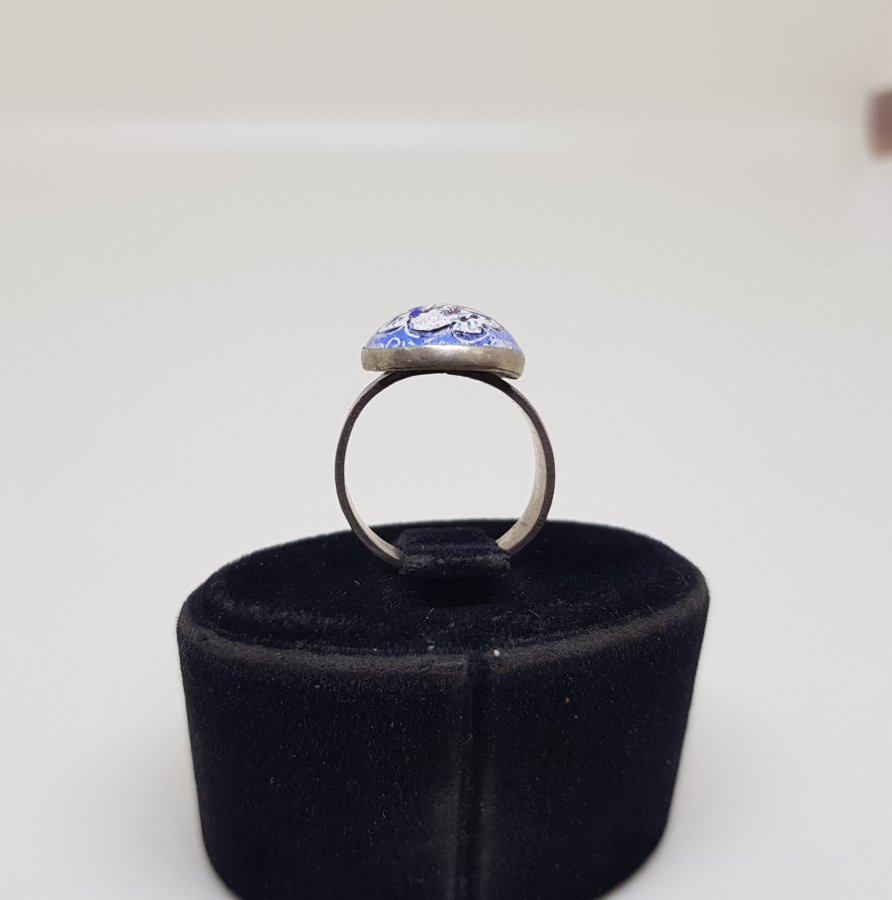 ÜZERİ EL BOYAMA İŞÇİLİKLİ ÖZEL YAPIM ANTİKA GÜMÜŞ MİNELİ YÜZÜK