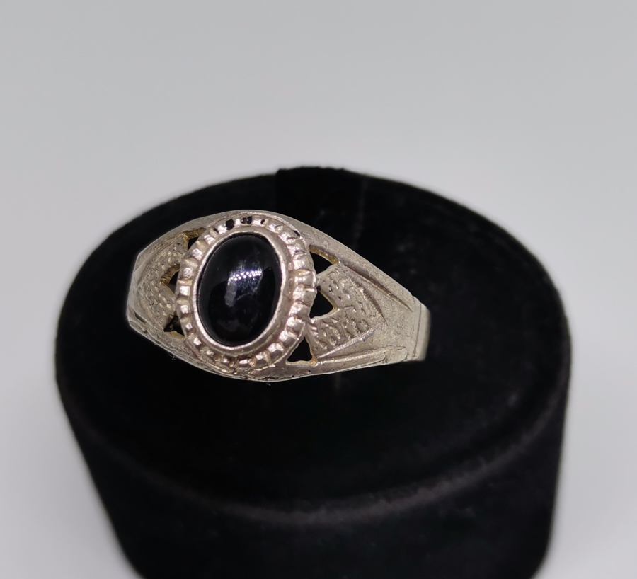 SİYAH AKİK TAŞLI HAC HATIRASI GÜMÜŞ YÜZÜK